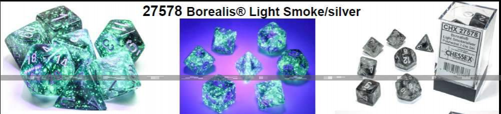 Borealis: Polyhedral Light Smoke/Silver Luminary 7-Die Set