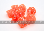 Lab Dice 7: Translucent Polyhedral Neon Orange/white 7-Die Set (with bonus die)