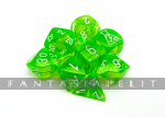 Lab Dice 7: Translucent Polyhedral Rad Green/white 7-Die Set (with bonus die)