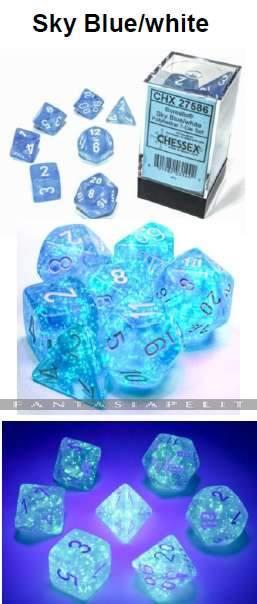 Borealis: Polyhedral Sky Blue/White Luminary 7-Die Set