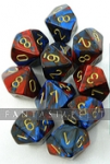 Gemini 2: Polyhedral D10 Blue-Red w/Gold (10)