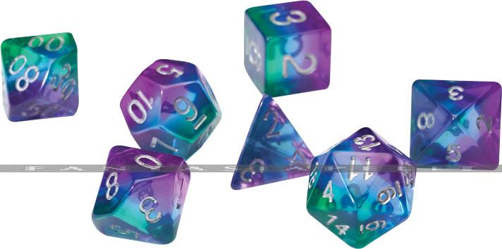 RPG Dice Set (7): Blue Aurora Semi-Transparent Resin