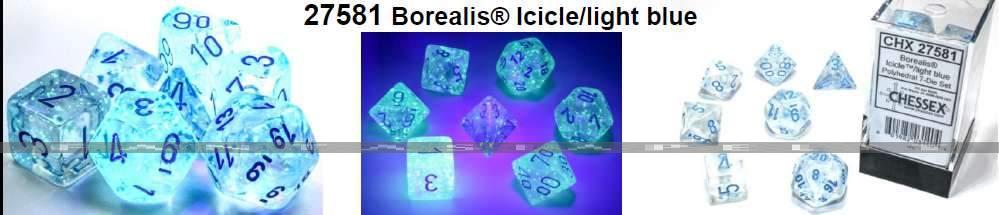 Borealis: Polyhedral Icicle/Light Blue Luminary 7-Die Set