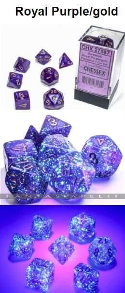 Borealis: Polyhedral Royal Purple/Gold Luminary 7-Die Set