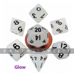 kuva tuotteesta on linkki tuotesivulle: 10mm Mini Polyhedral Dice set: Glow in the Dark Clear