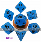 kuva tuotteesta on linkki tuotesivulle: 10mm Mini Polyhedral Dice set: Glow in the Dark Blue