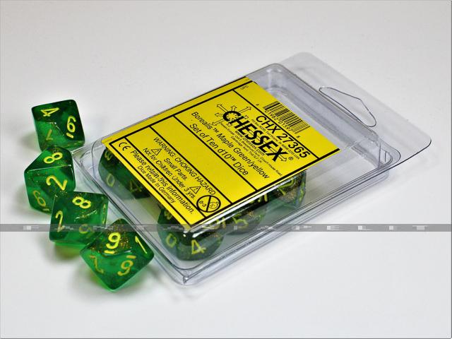 Dice Menagerie 10: Poly Borealis D10 Maple Green/Yellow (10) 