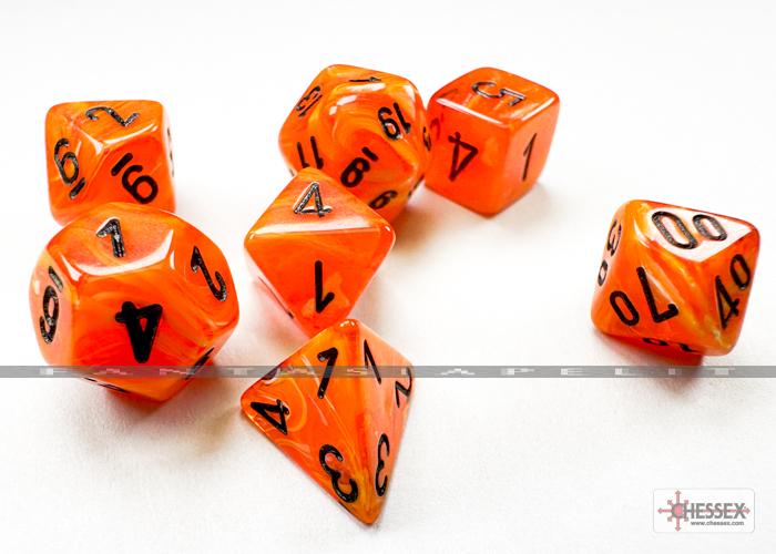 Vortex: Mini-Polyhedral Orange/black 7-Die Set