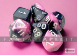 Gemini: Mini-Polyhedral Black-Pink/white 7-Die Set
