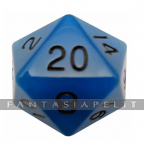 35mm Mega Acrylic d20: Glow in the Dark Blue with Black Numbers