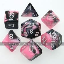 Gemini 2: Polyhedral Black-Pink w/White 7-Die Set