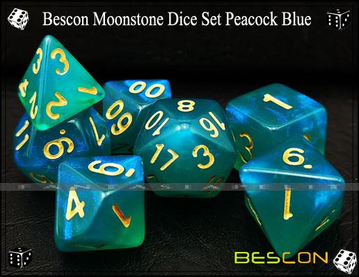 Moonstone Peacock Blue Dice Set (7 noppaa)